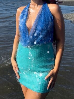Sequin Mermaid-Inspired Blue & Teal Dress